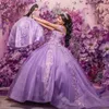 Lavender 2024 Quinceanera Dresses Sequined 3D Floral Off The Shoulder Exposed Boning Girls Birthday Party Prom Gowns Princess 15 16