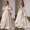 Vestidos de casamento marfim sem alças pescoço peplum vestidos de noiva com mangas destacáveis plus size uma linha trem de varredura vestido de nov