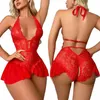 Vêtons de combinaison pour femmes, vêtements pour femmes, vêtements de sommeil ouverts lingerie de lingerie en dentelle transparente pyjamas ensemble sexy