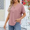 Women's T Shirts T-Shirts Spring And Summer Solid Color V-Neck Curled Short-Sleeved Buttoned Loose Casual T-Shirt Clothes For Women