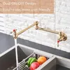 Brushed Gold Kitchen Faucet Wall Mount Bathroom Basin Faucet Cold Water Washing Tap Rotate Folding Spout Brass Vanity Sink Crane 240103