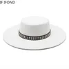 High Quality 10CM Wide Brim Fedora Hat Vintage Classic Wool Felt Hats With Belt Decor Panama Black Formal Dress Hat 240103