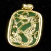 Colgante y collar de tableta de dragón chapado en oro amarillo, jade verde esmeralda entero, 295w