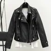 Jaquetas femininas 2024 mulheres jaqueta de motocicleta trincheira cor sólida casaco de couro falso lapela zíper placket curto feminino outwear