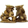 Estatuetas decorativas feng shui conjunto de dois latão dourado chi lin/kylin riqueza prosperidade estátua charme chinês atrair e boa sorte