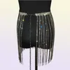 Glitter Rhine Long Tassel Saias de jóias de cristal Diamantes de cristal Fringe Ajustável Mulheres sexy de verão Biquíni Mini saia T2208196818400