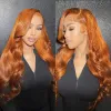 Ginger Body Wave 13x4 koronkowa symulacja przednia peruki ludzkie włosy 40 -calowe Brazylijskie kolorowe pomarańczowe fala ciała 360 HD koronkowa peruka czołowa