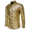 Chemises décontractées pour hommes Chemise en tissu à paillettes réfléchissantes Robe à revers pour luxe Disco Party Discothèque Costume de bal de Noël Long