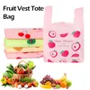 Einkaufstaschen 50 Stück süße Obst-Plastiktüte zum Mitnehmen mit Griff, Lebensmittelverpackung, Einzelhandel, Supermarkt, Lebensmittelgeschäft, Heimaufbewahrung
