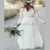 Rustic Boho Two Piece Wedding Dress Top Lace Long Sleeve Garden Beach Bride Dress Chiffon Under Skirt Bohemian Curvy Bridal Gowns 2024 Civil Mariage Vestios De Novias