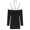 Casual Dresses 2032 Autumn Elegant Sticked Short Party Dress Women Slim Bodycon Y2K Mini One Piece Korean