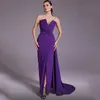 Robe de bal de forme sirène, classique, violet foncé, col festonné, plis en Satin, fente latérale, robe de soirée, arabie saoudite, 2024