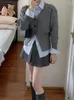 Robes de travail Style Preppy Costume vent doux 3 pièces ensemble étudiante coréenne chemisiers rayés tricots Cardigan corée jupe trapèze Coquette