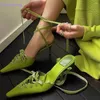 Scarpe eleganti Décolleté con tacco alto incrociato alla caviglia verde per le donne femminili Punta a punta Sexy elegante poco profonda Moda Party Girl's