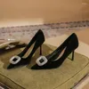 Dress Shoes EVACANDIS Sheepskin Insole High Heels For Women With Pointy Square Buckle Rhinestone