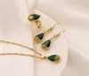 Pendant Necklace Earrings Ring 24K Fine Gold GF Water Drop green Crystal Jewellery Set cz big Rec Gem with 5042077