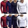 Men's Suits A2082 ONCE 2024 Slim Fit T-Shirt Long Sleeve Crew V-Neck Solid Color Casual Sports Muscle Tees Plus Size Simple Style