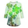 Kvinnors T-skjortor Irish St. Patrick's Day T-shirt Carer 7/4 Sleeve V-Neck Sleep Top Pullover National Clothing Ropa de Mujer