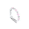 Cluster Rings Openwork Floral Authentic 925 Sterling-Silver-Jewelry With Pink Enamel