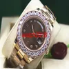 Montre de luxe DayDate 118205 Hommes Everose Or Chocolat Diamant Rubis 41MM Plus Gros Diamants Montres Automatique Saphir Lumineux Me292D