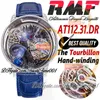 RMF AT112.31.DR Astronomia Tourbillon Montre mécanique pour homme Glacé Pavé Baguette Diamants Art 3D Cadran Dragon Noir Cuir Super Edition trustytime001Montres