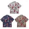 Camisas casuais masculinas 2024 Wacko Maria limitada camisa curta nuvem tigre impressão gráfico tee homens mulheres hip hop colar cubano top havaiano