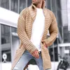 Autumn and Winter Men's Solid Color Knitted Sweater Navy Blue Neckline Open Front Jacquard Long Jacket Coat Long Sleeves Warm and Smooth Flip Collar Clothing 240104