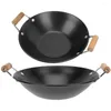 Casseroles 2pcs double manche en bois wok pot métal à emporter cuisson petits pots