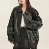 Women's Jackets Vintage Women Jacket American Style Faux Leather Loose Fit Zipper Pocket Long Sleeves Oversized Ladies