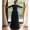 Elegant Navy Blue Mother of The Bride Dresses V Neck 3/4 Long Sleeves Lace Appliques Beaded Tulle A Line Wedding Guest Gown For Women 2024 Plus Size Evening Dress