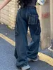 Американские потертые винтажные синие рабочие брюки с множеством карманов, мужские прямые свободные брюки с широкими штанинами 240104