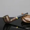 Straight Tobacco Pipe 9mm filter Ebony Wood Pipe Handmade Metal Ring Smoking Pipe Vintage Smoke Pipe Accessory 240104