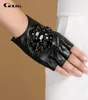 Gours Winter äkta läderhandskar Kvinnor Modemärke Black Stone Driving Fingerless Gloves Ladies Goatskin Mittens GSL040 201106345530