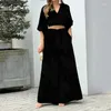 Calças femininas de duas peças Mulheres 2 Set Primavera Verão V-Pescoço Lanterna Manga Curta Top Cintura Alta Perna Larga Elegante Moda Casual Terno Feminino