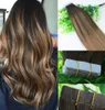 Ombre hårförlängningar Glueless 2 6tape i mänskliga hårförlängningar 40st 10gram Brasiliansk jungfru hårbalayage mörkbrun höjdpunkt9506879