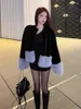 Women's Jackets Black Faux Fur Coat Women Vintage Patchwork Cropped Fluffy Jacket Elegant Party Short Furry Outwear Winter Korean Plush