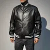 Mens Sheep genuine leather bomber jacket Casual baseball uniform coats