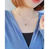 Pendant Necklaces ALLME French Freshwater Pearl Metallic Heart For Women 14K Gold Silver Plated Copper Double Layers Choker