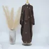 Ethnische Kleidung Mond Stickerei Baumwolle Leinen Abaya Kimono Muslim Hijab Kleid Offene Abayas Für Frauen Dubai Luxus 2024 Islam Kleidung Türkei