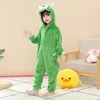 Kigurumi Anime Bodysuit para crianças de 4 a 12 anos Traje de dinossauro verde bonito desenho animado animal macacão meninos meninas pijamas de inverno 240103