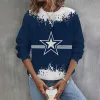 Sudadera informal con estampado de estrellas y cuello redondo para mujer, sudaderas con capucha de manga larga para el día del juego, sudaderas con gráficos de fútbol americano de gran tamaño