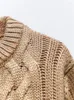 Kadın Sweaters Gold Pulinler Köpüklü O Boyun hırka Kadınlar Twist Uzun Kollu Tek Göğüslü Örgü Sweater Zarif Ofis Bayanlar Gevşek