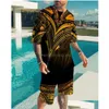 Men'S Tracksuits Mens Summer T-Shirt Shorts 3D Printed Stitching Oversized Men Clothes Outfits O-Neck Casual Tracksuit 2 Piece Set D Dhobi