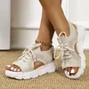 Sandaler 2024 Summer Platform Flying Woven For Women Shoe Breattable Sneakers Casual Open Toe Sandalias Big Size Sandales