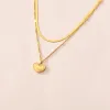 Collar punk de doble capa de oro amarillo de 14k para mujer, gargantilla de cadena de serpiente plana de Color dorado con colgante de corazón de amor, joyería femenina, regalo de Navidad