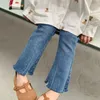 Baby Girl Denim Pant Bell Bottom Infant Toddler Child Warm Fleece Inside Trousers Skinny Jeans Wide Leg Clothes 110Y 240122