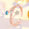 Cluster Rings Kofsac Sweet Temperament Star Blue Zircon Love Heart Ring Kvinnsmycken 925 Sterling Silver for Women Engagement Present