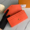 Designer de luxe en gros portefeuille 7 couleurs mode unique fermeture éclair pocke hommes femmes en cuir dame dames long sac à main avec carte de boîte orange