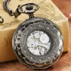 Antique Silver London Pocket Fob Watches Hand Wind Skeleton Men Women Mechanical Watch With Pendant Chain Necklace 240103