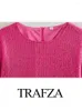 Damesblouses TRAFZA Lente Tops Vrouw Trendy Effen O-hals Lange mouw Pailletten Versieren Rits Crop Damesmode High Street